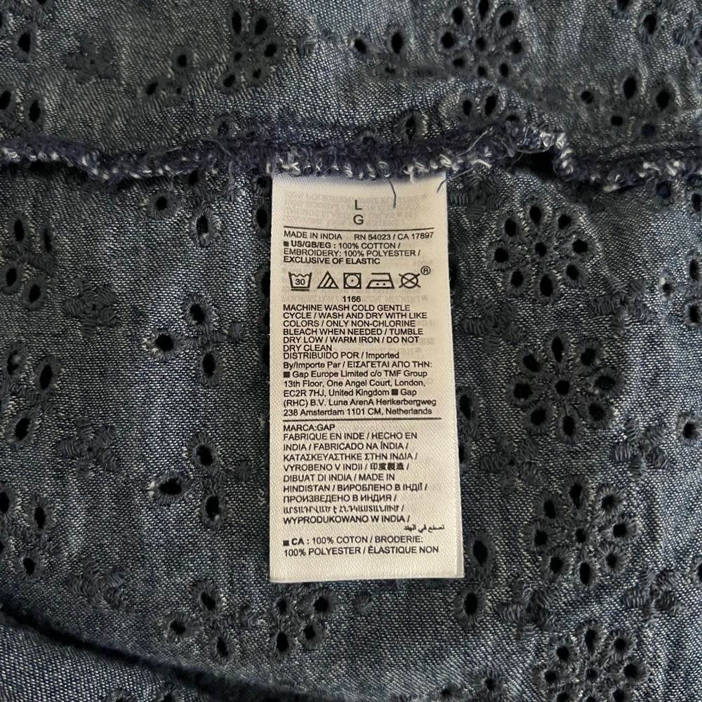 GAP DOEN Eyelet Tiered Maxi Dress Denim Blue Sleeveless Women's Size L - Picture 6 of 7